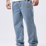 KZZ Men's Regular Fit Patched Drawstring Waist Jeans