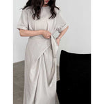 Cross-strap Short-sleeved Fitted Waist Dress