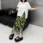 Women's Floral Pattern Lace Slit Hem T-shirt