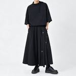 Japanese Loose Half Sleeve T-shirt High-waist Patchwork Wide-leg Skirt-pants Two-piece Set