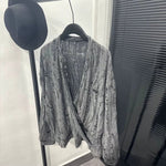Irregular Cut-out V-neck Long-sleeve Top
