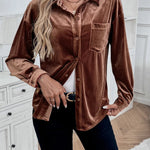 Classic Velvet Collared Button-down Long-sleeved Shirt