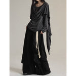 Asymmetrical Ribbon Long Sleeves T-Shirt