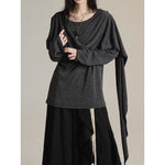 Asymmetrical Ribbon Long Sleeves T-Shirt