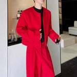 Collarless Short Jacket and Wide-leg Trousers Two-piece Set