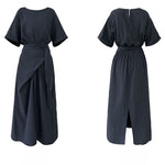 Cross-strap Short-sleeved Fitted Waist Dress