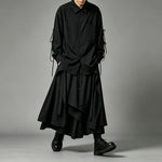 Japanese Loose Asymmetrical multi-layered Shirt and Skirt-Pants Two-piece Set