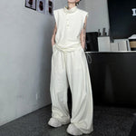 Stand-up Collar Button-decorated Vest Casual Trousers Set