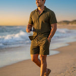KZZ Men's New Stylish Jacquard Shirt and Shorts Set