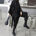Retro Layered Shirt Wide Leg Pants Two-piece Set