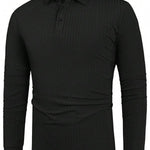 KZZ Men's Solid Color Button Polo Shirt, Regular Fit Casual Long Sleeve Top