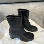 Genuine leather split-toe chunky heel mid-calf Martin boots