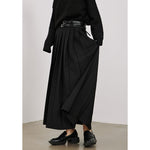 Double Belt Pleated A-line Skirt