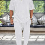 KZZ Men's Textured Drop-Shoulder Collar T-Shirt Two-Piece Set
