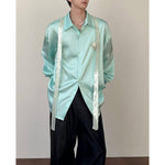 Ribbon Rose Sequined Stage Party Acetic Acid Silky Shirt