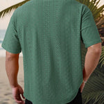 KZZ Men's short-sleeved versatile shirt with openwork jacquard pattern