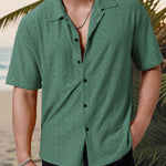 KZZ Men's short-sleeved versatile shirt with openwork jacquard pattern