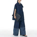 Square Neck Raw Edge Denim Vest Patchwork Jeans Two-Piece Set