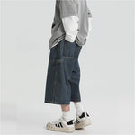 American Denim Cropped Loose Wide-leg Shorts