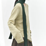 Women's Color-blocked Patchwork Faux Two-piece Pointed Hem Thin Sweater