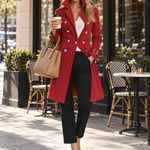 Women's Red Double-Breasted Denim Trench Coat