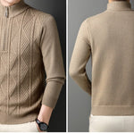 KZZ Men's solid color quarter-zip stand collar knit long-sleeved top
