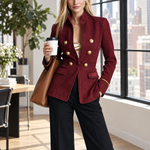 Women's Burgundy Gold Button Military Jacket