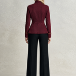 Women's Burgundy Gold Button Military Jacket