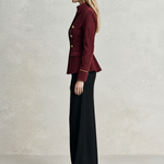 Women's Burgundy Gold Button Military Jacket