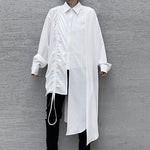 Drawstring Asymmetric Hem Midi Shirt