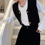 Shawl Vest White Long-sleeved T-shirt