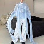Long Ribbon Layered Loose Shirt