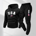 KZZ Men's USA Letter Printed Hoodie and Drawstring Sweatpants Set