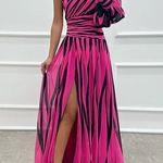 Hazel™ | Elegant Striped Maxi Dress with Off-the-Shoulder Design