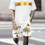 KZZ Men's Tropical Palm Tree Print Short-Sleeve Shirt and Shorts Set