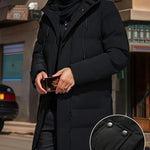 KZZ Men's Thick Winter Warm Coat Plus Size Cold Weather Jacket with Hood Long Sleeve Front Button Design