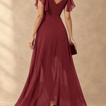Denise Flutter Sleeve High-Low Chiffon Maxi Dress