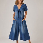 ROWANVALE TIE-FRONT DENIM JUMPSUIT