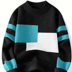 KZZ Men's Geometric Pattern Pullover Sweater