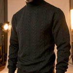 KZZ Men's solid color knitted jacquard turtleneck sweater