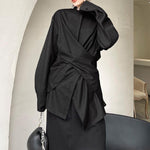 Stand Collar Cross Button Irregular Shirt