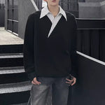 Faux Two-piece V-neck Striped Sweatshirt