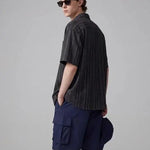 KZZ Men's Loose-Fit Striped Collared Shirt