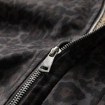 KZZ Vintage Leopard Print Lapel Fleece Lined Warm Jacket