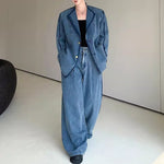 Vintage Distressed Washed Denim Jacket and Wide-leg Pants Two-piece Set