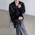 Acetate Textured Tie V-neck Drape Shirt