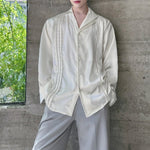 Double-layered Collar Handmade Pearl Draped Shirt