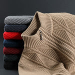 KZZ Men's solid color quarter-zip stand collar knit long-sleeved top