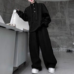 Retro Stand-up Collar Webbing Pullover Sweatshirt Wide-leg Trousers Two-piece Set
