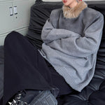 American Distressed Spray-painted Fur Collar Sweater